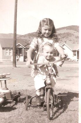 1947 photo of two girls on bikes