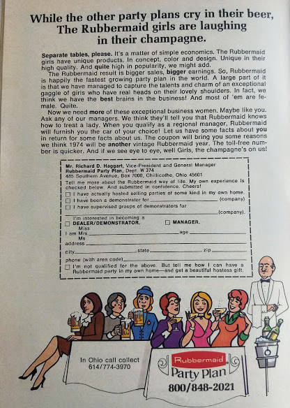 Rubbermaid Girls ad in Workbasket Magazine March 1974