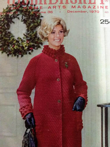 December 1970 Workbasket Magazine Cover.  Simple red coat crocheted with popcorn edging pictured