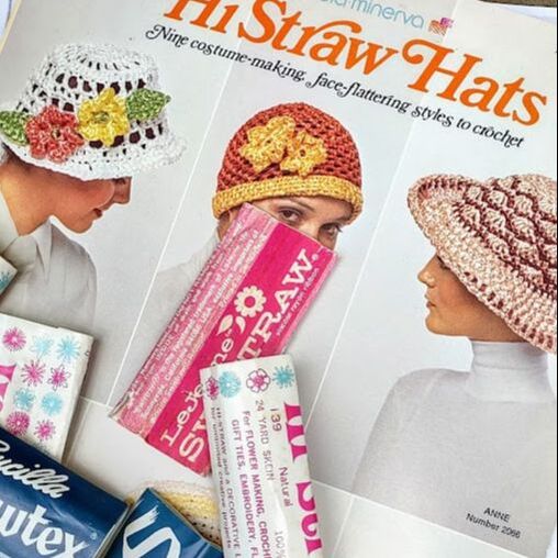 Columbia-Minerva HiStraw Hats back of leaflet. Patterns include Sue, Jane, Anne,Toni, Sunny, Juliet