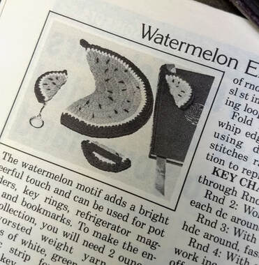 October 1982 Workbasket Magazine Pattern Watermelon potholder keychain bookmark and magnet