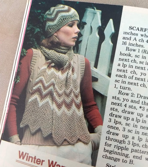 Workbasket Magazine February 1981 Ripple Hat and Scarf